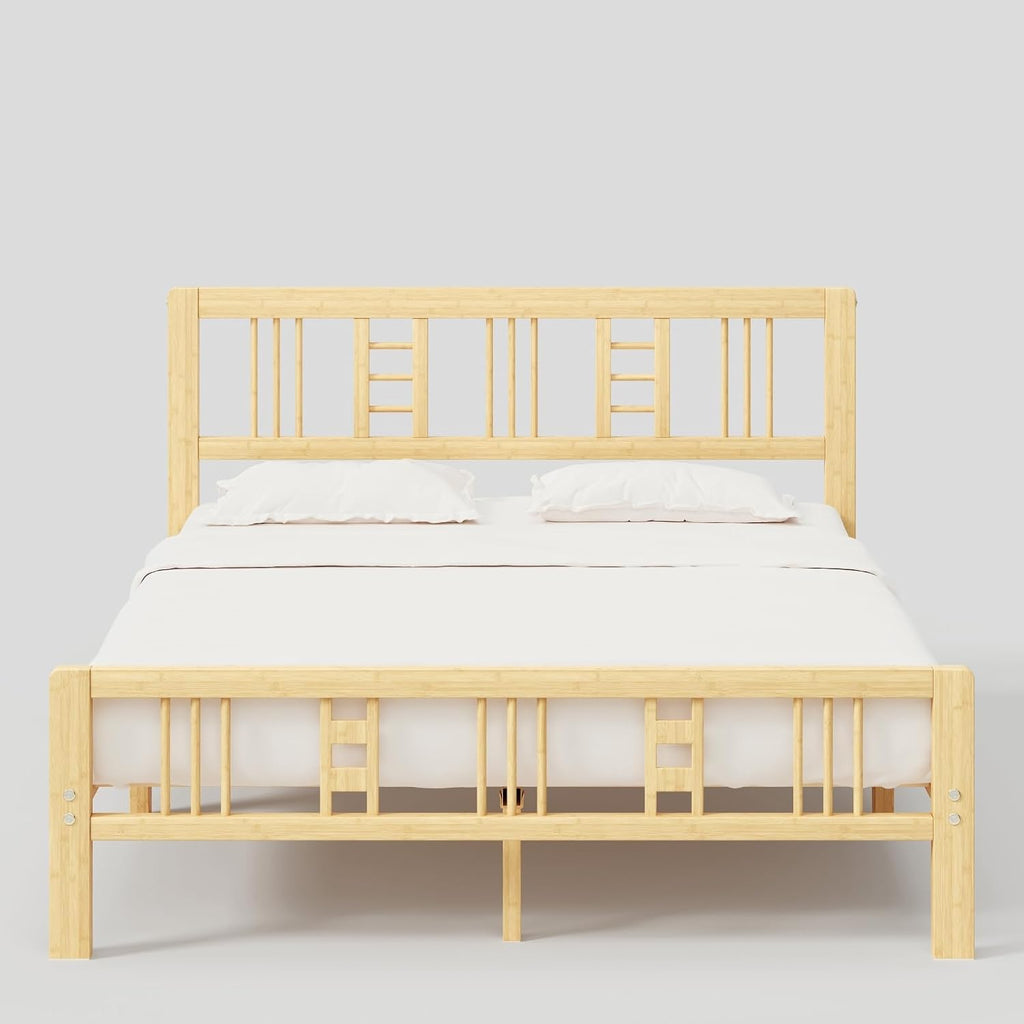 10 Inch Bamboo Queen Size Bed Frame with Headboard and Footboard