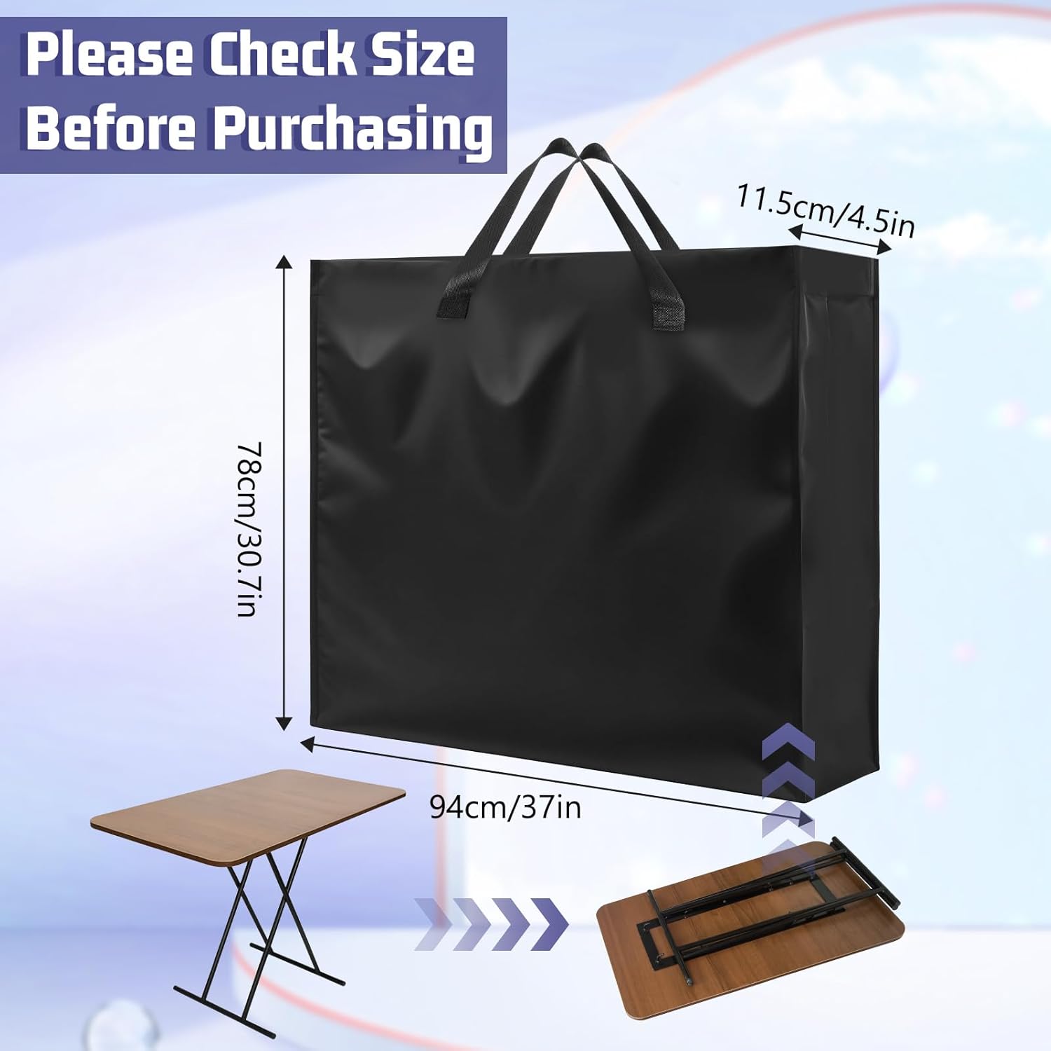 EupHHonycs 6 Foot Folding Table Storage Bag Portable Waterproof Heavy Duty Large Carrying Bag for Folding Picnic/Camp Tables Transport Organizer, 31" D X 37" W X 4.5" H, Black