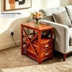 Fully Assembled Narrow Side Table with Charging Station, No Assembly Narrow Nightstand with USB Ports, Pre Assembled Skinny End Table with Outlets for Living Room, Bedroom-Golden Koa