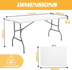Camp Field 6ft Heavy Duty Portable Table with Spandex Cover, Folding Table for Indoor & Outdoor Picnic & Lemonade Stand for Picnic, Party, Event. (White ste, 6FT Set)