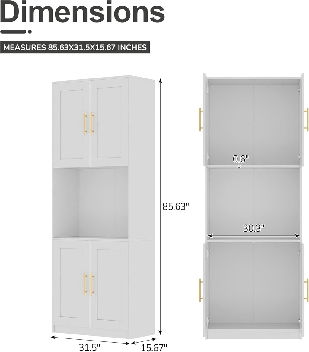 85" Kitchen Storage Cabinets,Corner Pantry Cabinet,Tall Bathroom Cabinet,Farmhouse Storage Cabinet with Countertops Suitable for Apartments/Dining Room/Small Spaces (2, White, 85" H)