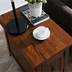 MAKLAINE Mission Cabinet Wood End Table, 24" H x 15" W x 24" D, Solid Ash Top with Oak Veneers, Hand Applied Russet Brown Finish, Concealed Storage Cabinet with Shelf, Living Room Furniture
