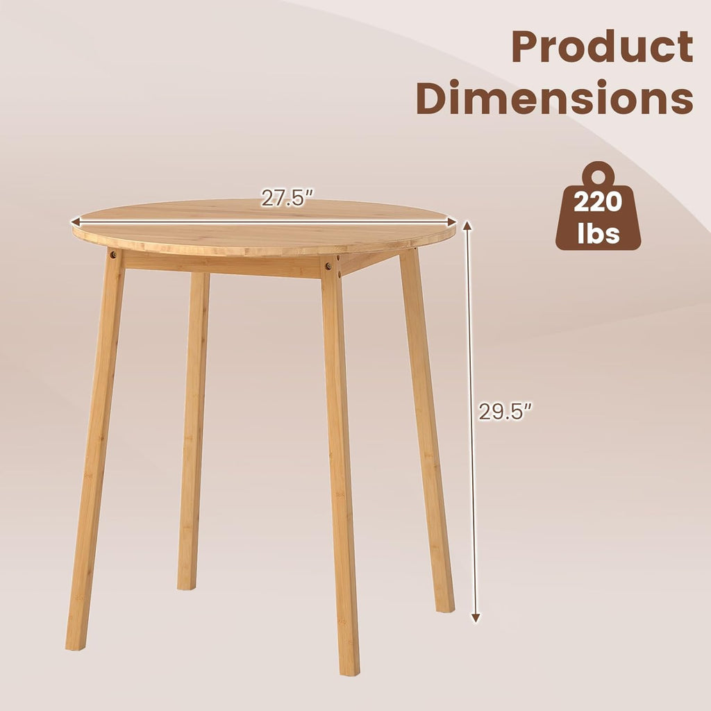 Giantex 27.5-Inches Bamboo Dining Table for 2-4, Round Dinner Tables with Non-Slip Foot Pads, Farmhouse Small Kitchen Table for Dining Room, Living Room, Dinette, Apartment (Round)