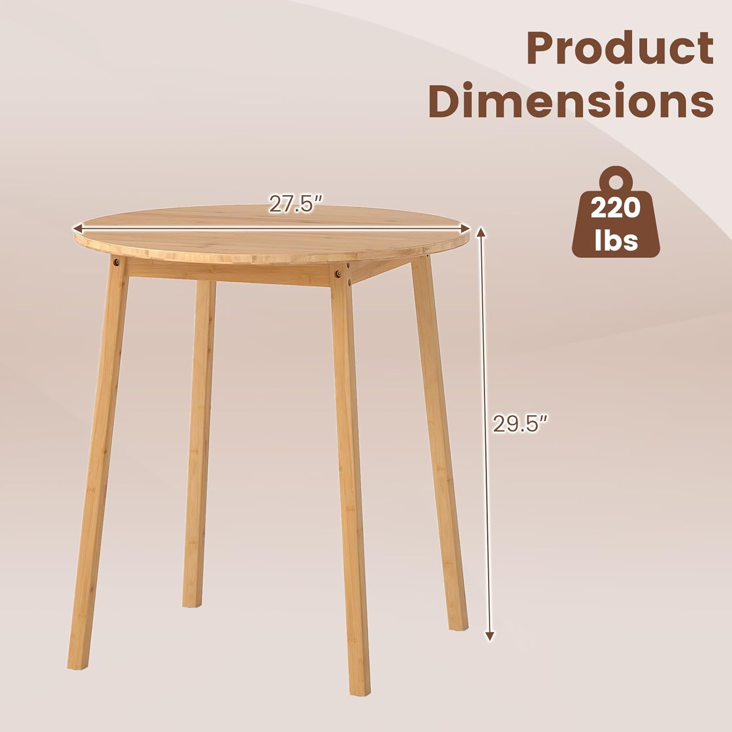 Giantex 27.5-Inches Bamboo Dining Table for 2-4, Round Dinner Tables with Non-Slip Foot Pads, Farmhouse Small Kitchen Table for Dining Room, Living Room, Dinette, Apartment (Round)