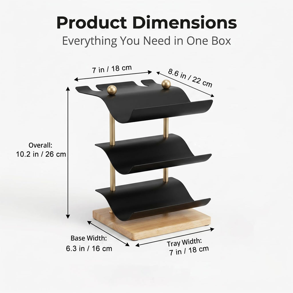 Modern Abstract Wine Rack, Black Metal Wine Holder with Wood Base, 3 Bottle Wine Display Stand for Countertop, Decorative Wine Rack for Home Bar Kitchen Decor, Unique Gift for Wine Lovers