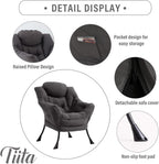 Tiita Lazy Chair, Gray Modern Large Accent Armchair, Comfy Leisure Sofa Reading Chair for Bedroom, Living Room, Dorm Rooms, Garden and Courtyard, Dark Grey