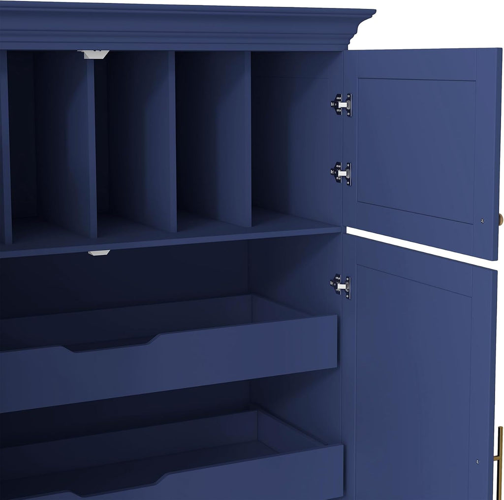 LUMISOL 72" Tall Farmhouse Kitchen Pantry with 4 Doors,Dining Storage Cabinet with Pull-Out Trays, Freestanding Storage Cabinets with Drawers and Cake Pan Storage Organizer, Blue