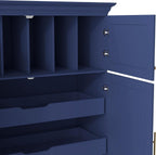 LUMISOL 72" Tall Farmhouse Kitchen Pantry with 4 Doors,Dining Storage Cabinet with Pull-Out Trays, Freestanding Storage Cabinets with Drawers and Cake Pan Storage Organizer, Blue