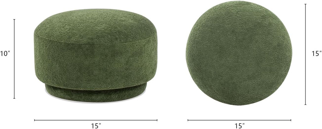 Jennifer Taylor Home Fuji 15" Mushroom Footstool Ottoman in Moss Green Fleeced Teddy