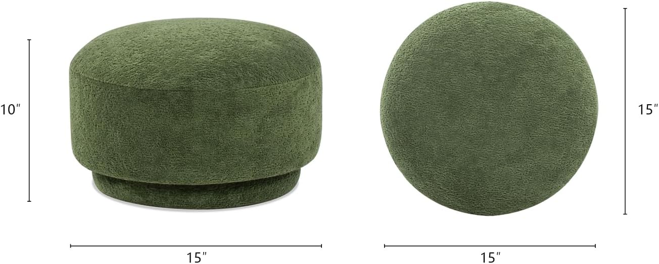 Jennifer Taylor Home Fuji 15" Mushroom Footstool Ottoman in Moss Green Fleeced Teddy