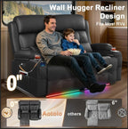 Power Reclining Loveseat with Massage & Heat,Wall Hugger Loveseat Recliner with LED Lights,USB & Type-C Ports, Ideal for RV, Home Theater and Living Room,Black,2 Seats
