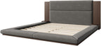 SOFTSEA King Size Floor Platform Bed Frame, Upholstered Floor Bed with Extended Headboard & Bedside Shelf, Velvet Fabric Grounded Bed Frame King Size for Bedroom, No Box Spring Needed, Gray