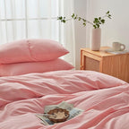 FACE TWO FACE Bedding Duvet Cover Set100% Washed Cotton Duvet Cover Linen Like Textured Breathable Durable Soft Comfy (Queen, Light Pink)