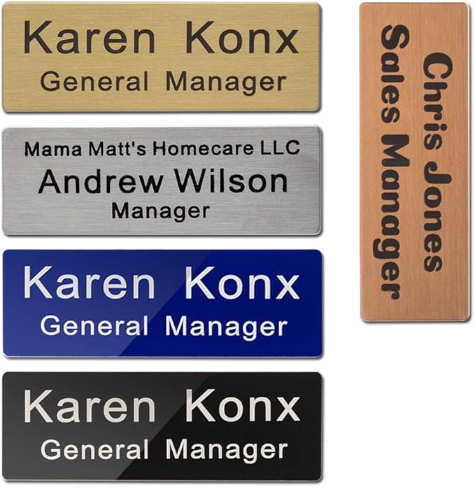 Custom Engraved Name Tag Badge for Business Personalized Identification with Pin or Magnetic Backing Aluminum ID Badge (Bule/White, 1" x 3")
