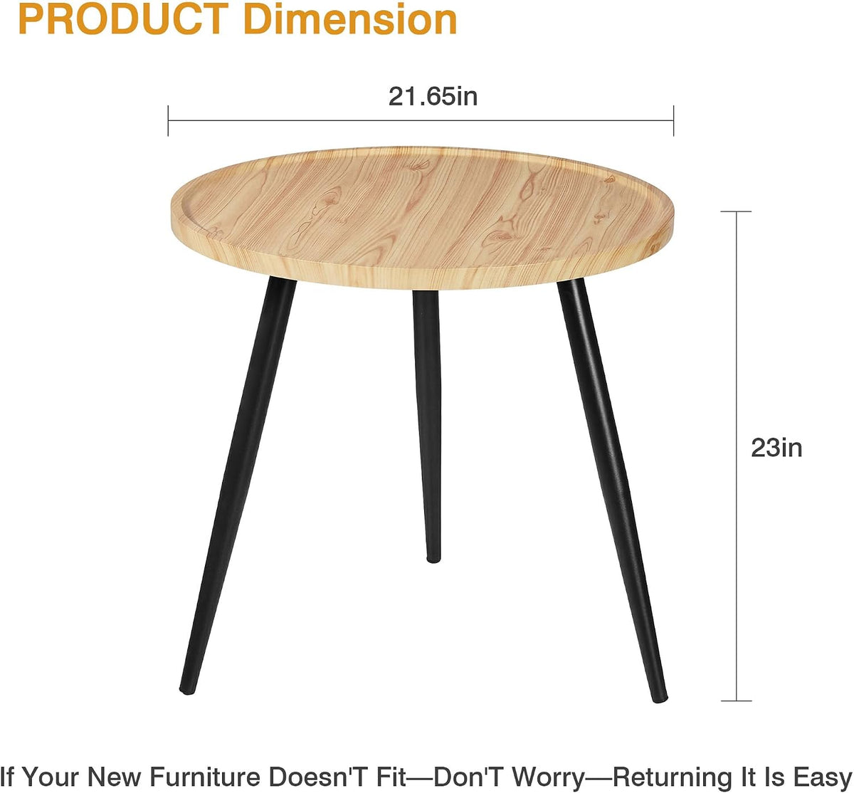 VECELO Modern Side Table, Round Small End Table, Exclusively Designed Hand-Crafted Small Nightstand, Solid Wood,Oak top with Black Metal Legsfor Bedrooms, Living Rooms, 2-Pack