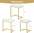 3-Piece Nesting Coffee Table Set, Stackable C-Shape (White Gold) | Faux Marble Top, Robust Steel Frame, Adjustable Foot Pads, Farmhouse Accent, for Living Room, Bedroom, Small Spaces