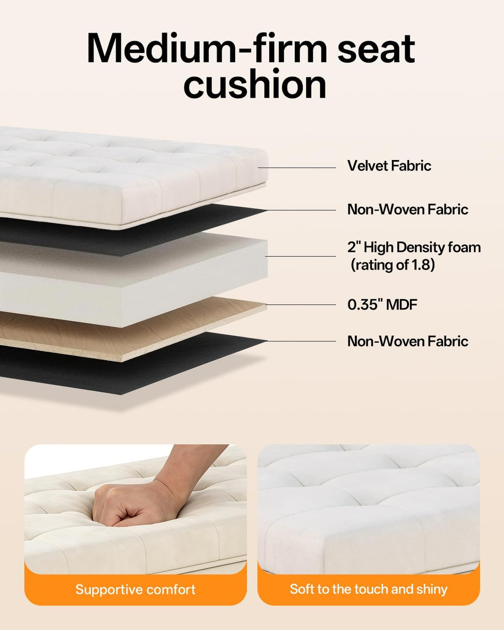 ABHENG Velvet Storage ottoman bench with legs,43.5”W x 15.7”D x 15.7”H,metal frame end of bed bench hold up to 770 LB,Large Storage Chest hold up to 770 LB,White UASND623W
