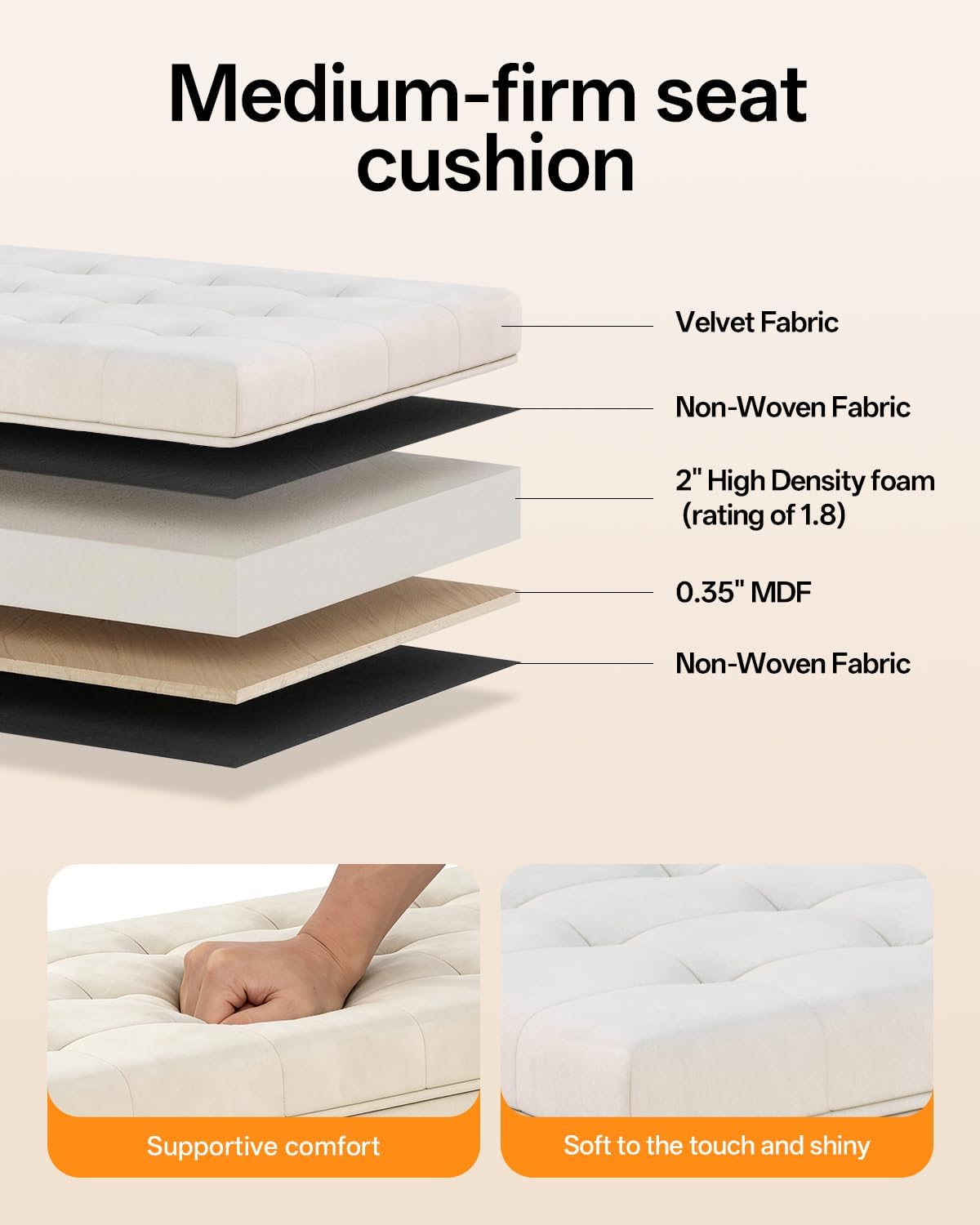 ABHENG Velvet Storage ottoman bench with legs,43.5”W x 15.7”D x 15.7”H,metal frame end of bed bench hold up to 770 LB,Large Storage Chest hold up to 770 LB,White UASND623W