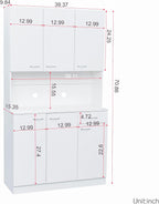 LUMISOL Kitchen Pantry Cabinet, Solid Wood Kitchen Hutch with Microwave Stand, 70.87” Tall Sideboard with 6 Doors, 1 Open Shelves and 1 Drawers for Living Room, Dining Room, White