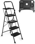 4-Step Ladder with Wide Anti-Slip Platform & Thick Rubber Feet | Heavy Duty Foldable & Portable | 330 lbs Capacity, Steel Frame, Rubber Handgrip, Folding Step Stool