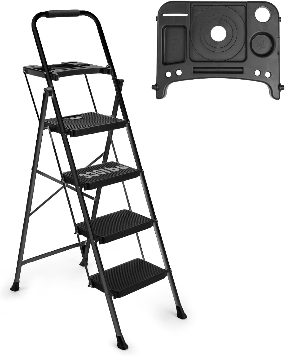 4-Step Ladder with Wide Anti-Slip Platform & Thick Rubber Feet | Heavy Duty Foldable & Portable | 330 lbs Capacity, Steel Frame, Rubber Handgrip, Folding Step Stool