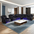 Power Recliner Sofa Sectional Sofa with LED Light for Living Room, Air Leather Reclining Corner Sectional Sofa Set, Cup Holder, Storage Console for Home Theater Seating (Black, Sectional+Chair)