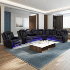 Power Recliner Sofa Sectional Sofa with LED Light for Living Room, Air Leather Reclining Corner Sectional Sofa Set, Cup Holder, Storage Console for Home Theater Seating (Black, Sectional+Chair)