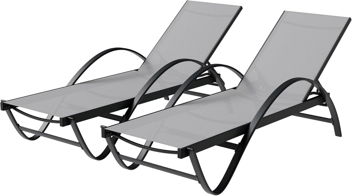 Shintenchi Patio Chaise Lounge Set of 2, Pool Chaise Lounge with Arm,Outdoor Lounge Chair with 5 Adjustable Backrest,Sunbathing Recliner,Beach Chair,Pool Chairs,Light Grey