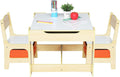 Bonnlo Kids Table and Chair Set with 2 Chairs, 3-in-1 Wooden Table, Reversible Whiteboard and Chalkboard, Hidden Storage, Fabric Chair Storage Bins, Activity Table for Arts, Crafts, Reading (Natural)