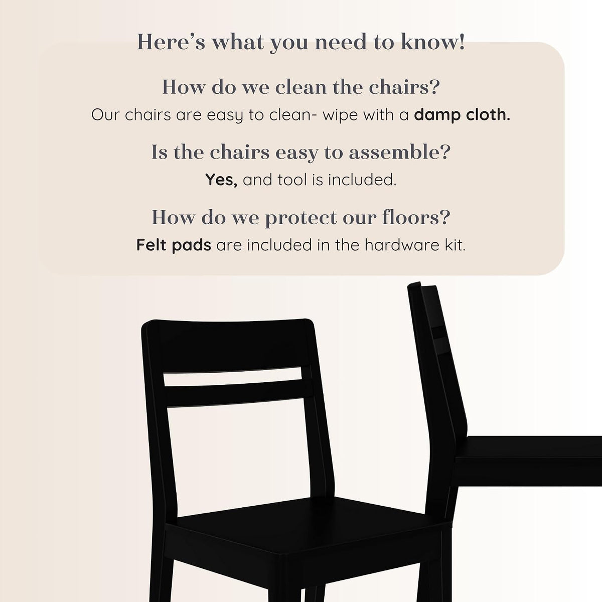 Grain & Grove Crew Dining Chair, Set of 2, Solid Rubberwood Frame, Engineered Wood Seat, Comfortable Backrest, Easy Assembly, Durable Wooden Kitchen & Dining Room Chair, Black