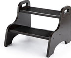 StrongTek Wooden 2 Step Stool, 350 lb Capacity, Non-Slip, Espresso | Wide Non-Slip Surface, Portable Handles, Stable Support for Sink, Potty Training, Kitchen, Bathroom and Bedside