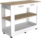 Nadina 4-Door 2-Drawer 2-Piece Kitchen Set, Kitchen Island and Kitchen Pantry White and Light Oak