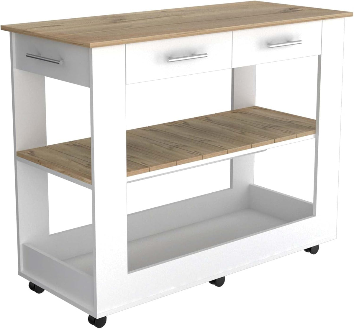 Nadina 4-Door 2-Drawer 2-Piece Kitchen Set, Kitchen Island and Kitchen Pantry White and Light Oak