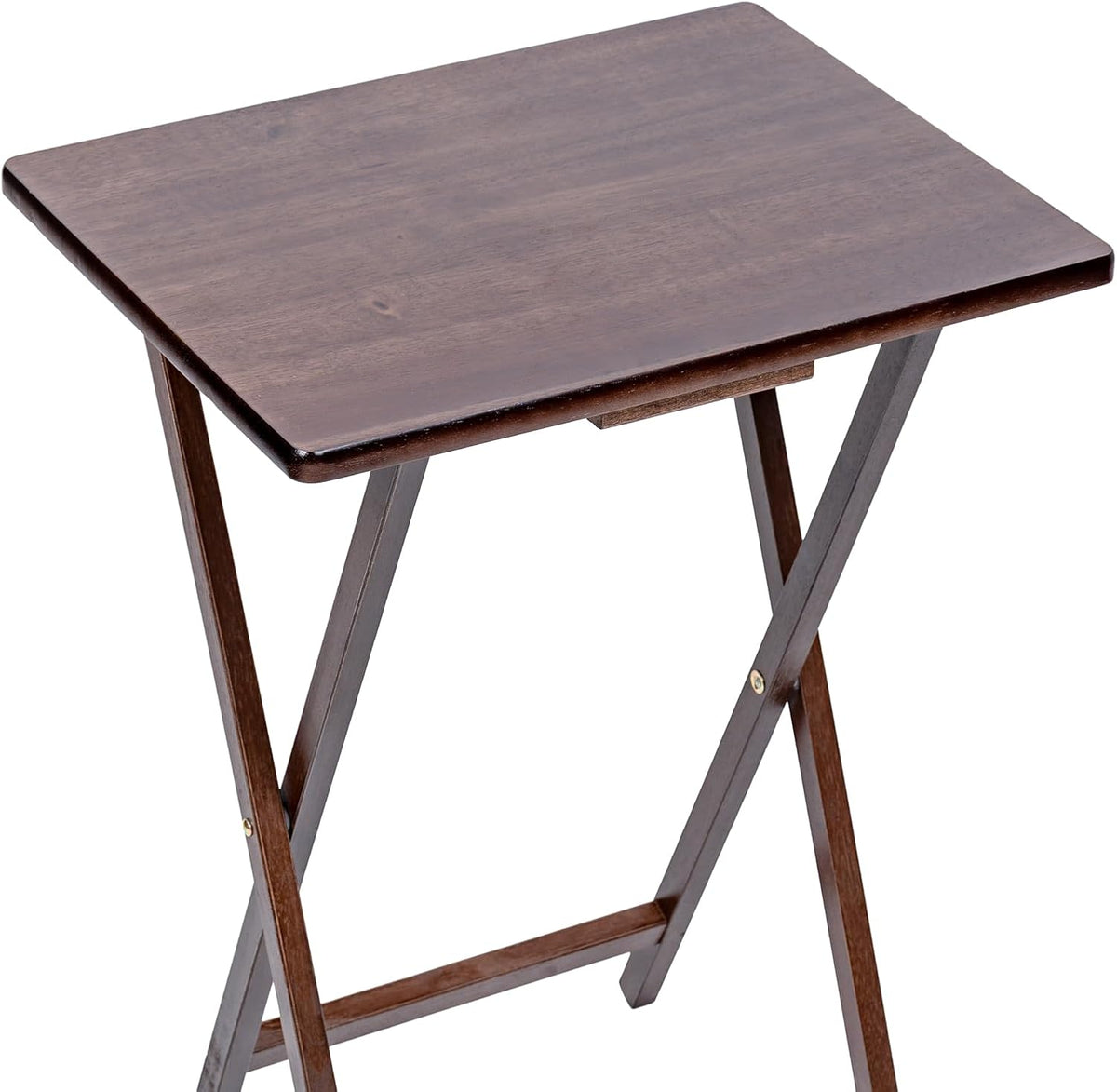 Modern Indoor Folding Tray Table Set of 2, Walnut Finish, Solid Rubberwood, 19 x 14.5 x 26 Inches, Lightweight & Easy to Move, Space-Saving Storage
