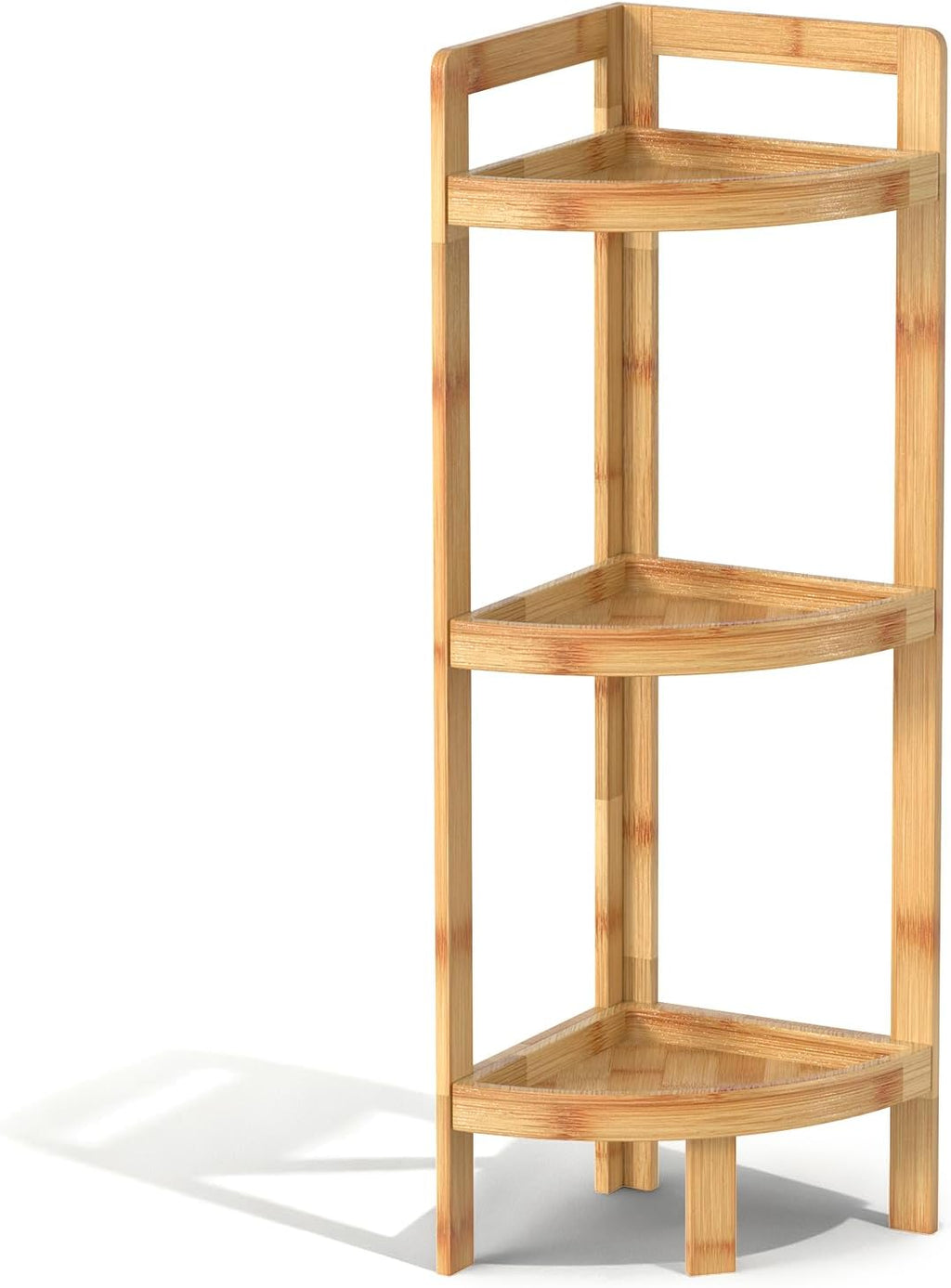 2026 New Bamboo Standing Shelf, 3 Tier Corner Shelf Stand, Free-Standing Shelf Units, Triangular Curved Corner Shelf Stand for Space-Saaving Display Ideal for Bathroom/Kitchen/Living Room Storage
