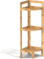 2026 New Bamboo Standing Shelf, 3 Tier Corner Shelf Stand, Free-Standing Shelf Units, Triangular Curved Corner Shelf Stand for Space-Saaving Display Ideal for Bathroom/Kitchen/Living Room Storage