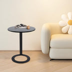 C Shaped Round Side Table, Metal End Table for Couch Sofa Bed, Small Accent Coffee Table with O Shaped Base, Modern Bedside Table for Small Space Living Room Bedroom Office (Black)