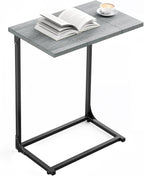 Pipishell C-Shaped Side Table, C Table for Sofa with Two-Piece Desktop & Metal Frame, Large Surface End Table for Living Room, Bedroom, Bedside, Rustic Design, Grey