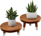 9" Round Dip Dyed Teak Plant Stand |Wood Risers for Decor | Wood Pedestal Stand Riser 4"+6" Tall-2 Pack