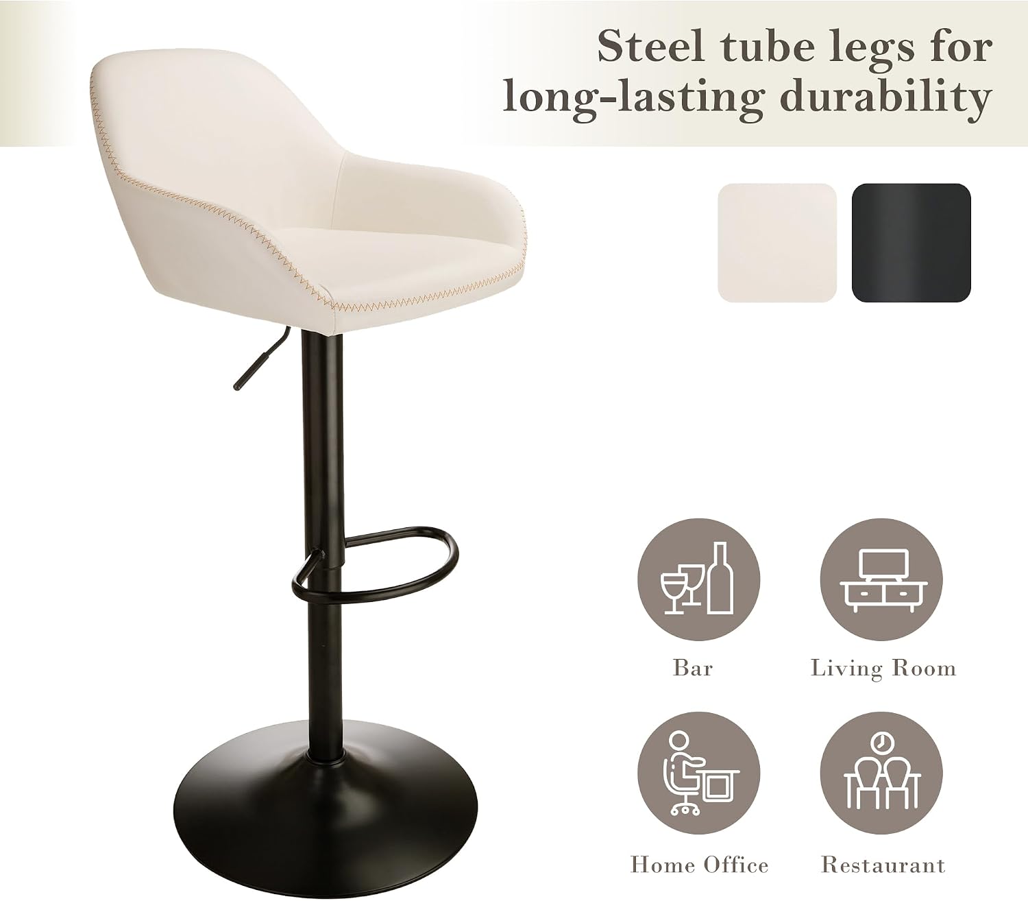 Glitzhome Bar Table and Chairs Set, Round Black Steel Pub Table with Soild Elm Wood Top and Bar Height Adjustable Swivel PU Leather Bar Stool for Breakfast Nook Living Room Small Space Restaurant