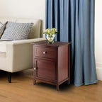 Wood Eugene Accent Table Walnut Finish Compact Side Table with Drawer and Cabinet Solid and Composite Wood Ideal for Bedroom Living Room or Entryway Storage