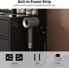 Yanosaku 55''W Makeup Vanity Desk with Mirror and Lights, 12 Drawers, Black | 3 Lighting Modes, Power Outlet, Glass Top, 2 Cabinets, Fold-up Panel, Vanity Stool Included, Fits Bedroom Dressing Room