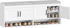 Hzuaneri 55.1" Shoe Storage Bench, 3 Tier Entryway Shoe Bench with Padded Cushion & 4 Doors & Adjustable Shelves, 18-21 Pairs of Bed End Benches, Modern Shoes Rack Benches for Bedroom, White SB41403GY