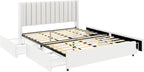 Queen Size Storage Bed Frame with 4 Drawers, Ivory Boucle Upholstered Platform Bed, Vertical Channel Tufted Headboard, Metal Frame Support, No Box Spring Needed