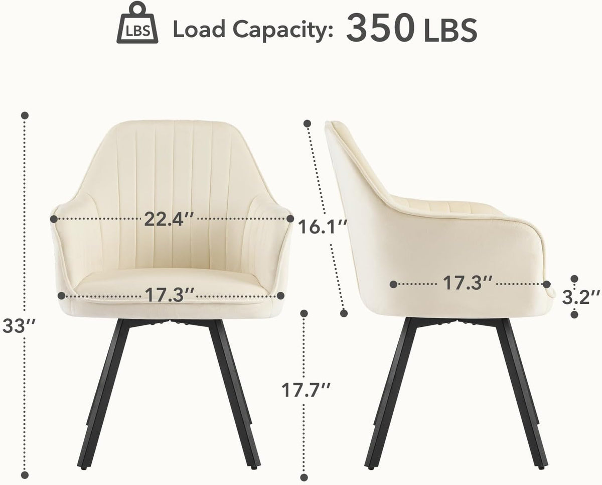 Furniliving Swivel Dining Chairs Set of 2, 360° Swivel Dining Room Chairs with Mental Legs, Mid Century Modern Kitchen Dining Room Chairs with Arms & Thickened Cushions for Kitchen, Velvet, Beige