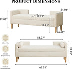 65.35" Storage Bench, Corduroy Upholstered End of Bed Bench with Bolster Pillows, Modern Storage Bench with Natural-Patterned Wooden Legs, Comfy Entryway Bench for Entryway (Beige)