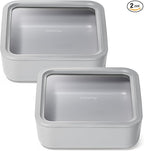 Caraway 2pc Glass Food Storage Set - 10 Cup Food Containers (2) - Ceramic Coated - Non Toxic, Non Stick Lunch Box with Lids. Dishwasher, Oven, & Microwave Safe - Gray