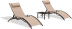 PURPLE LEAF Pool Chaise Lounge Set of 3 Bronze Aluminum Chair, Pebble Gray | 2 Chaise + 1 Table, UV Textilene Fades Less, S-Curve Backrest with Arm, 5 Recline Angles, Adjustable Headrest, Stackable