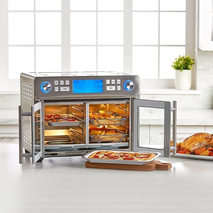 Dual Zone 360 Air Fryer Oven Combo with French Door, 25 QT Extra Large, Cook Two Foods in Different Ways, Up to 60% Faster from Frozen to Finish