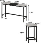 KEIKI 60.24” Long Bar High Top Dining Table and 3 Hanging Stools Chairs Set, Wood Behind Couch Sofa Counter Height Pub Furniture for Breakfast, Kitchen Living Party Room, Gery & Black